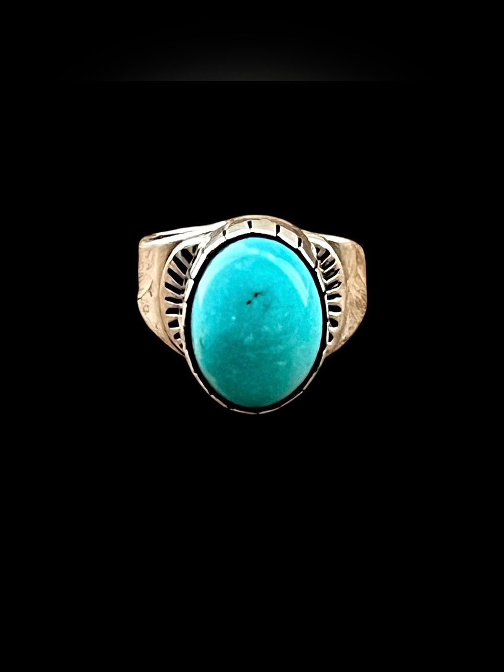 Vintage Native American Signed Sterling Silver Turquoise Ring Size 8.5